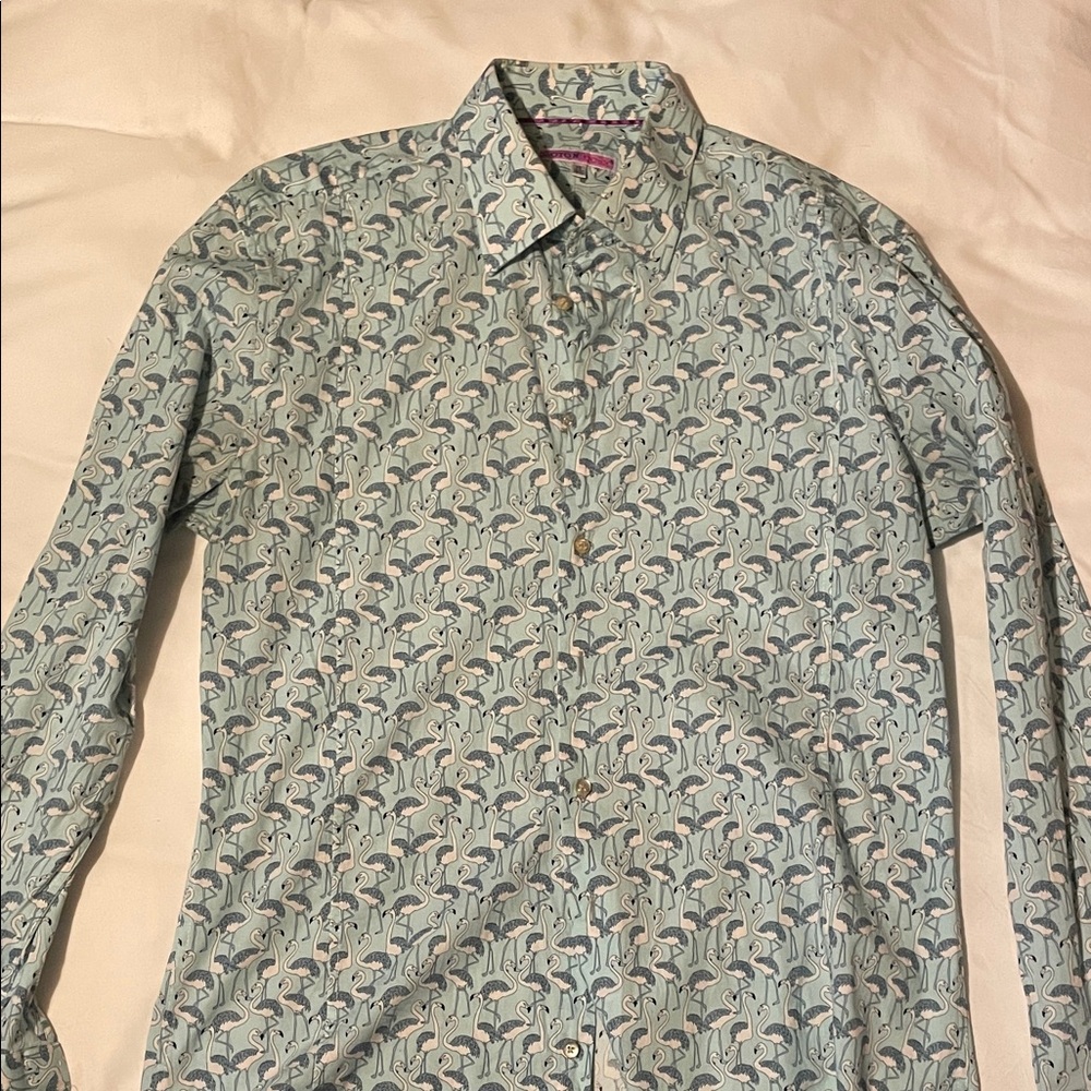 Coton Doux Men’s Dress Shirt – Teal Flamingo Print – Size 42 / 16.5